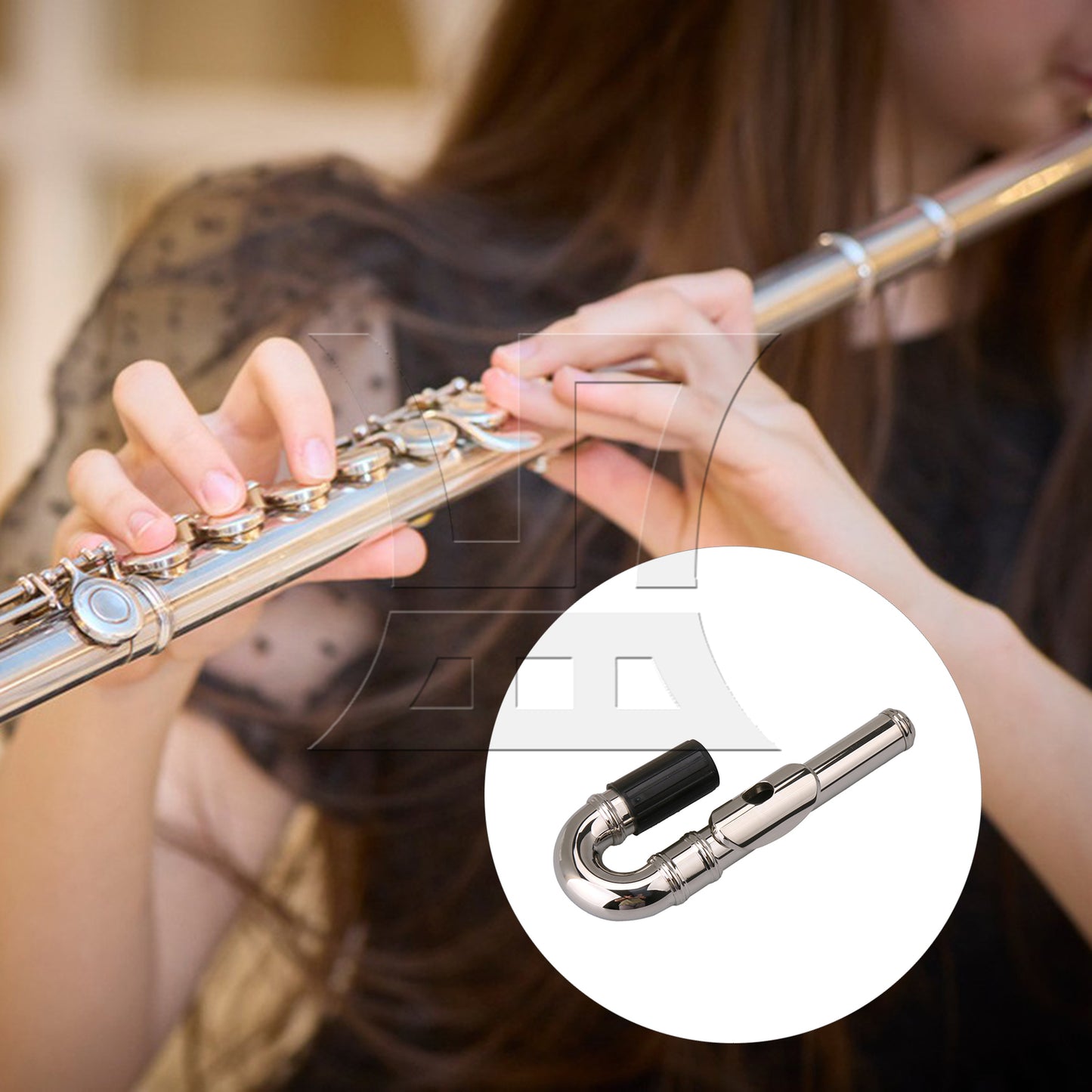 BQLZR Nickel Plated Flute Curved Head Joint & Black Rubber Flute Thumb Rest Cushion