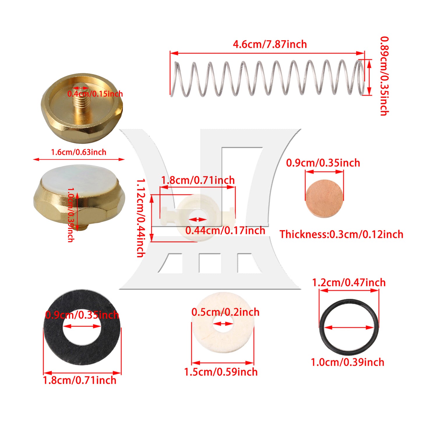 BQLZR Bb Trumpet Spring Kit Felt Washer White Shell Finger Button Pack of 19