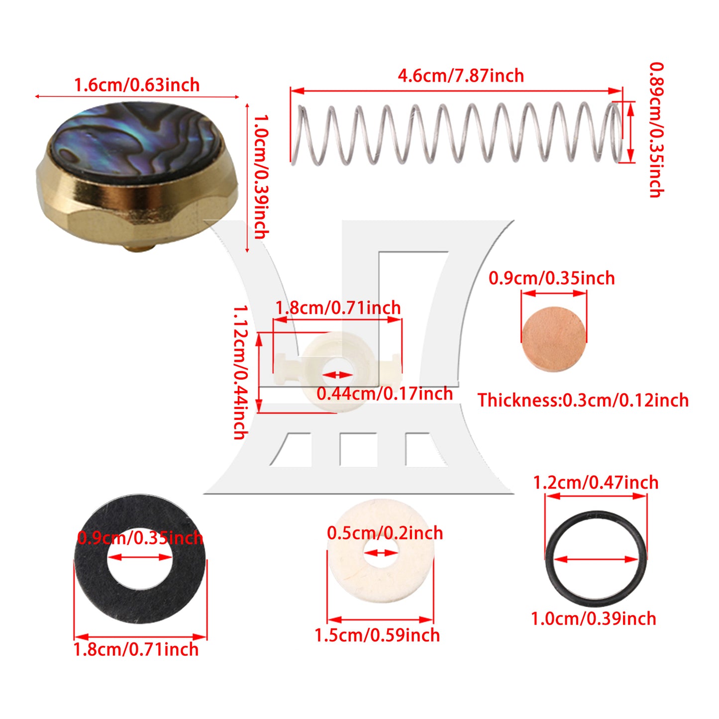 BQLZR Bb Trumpet Spring Kit Felt Washer Abalone Shell Finger Button Set of 19
