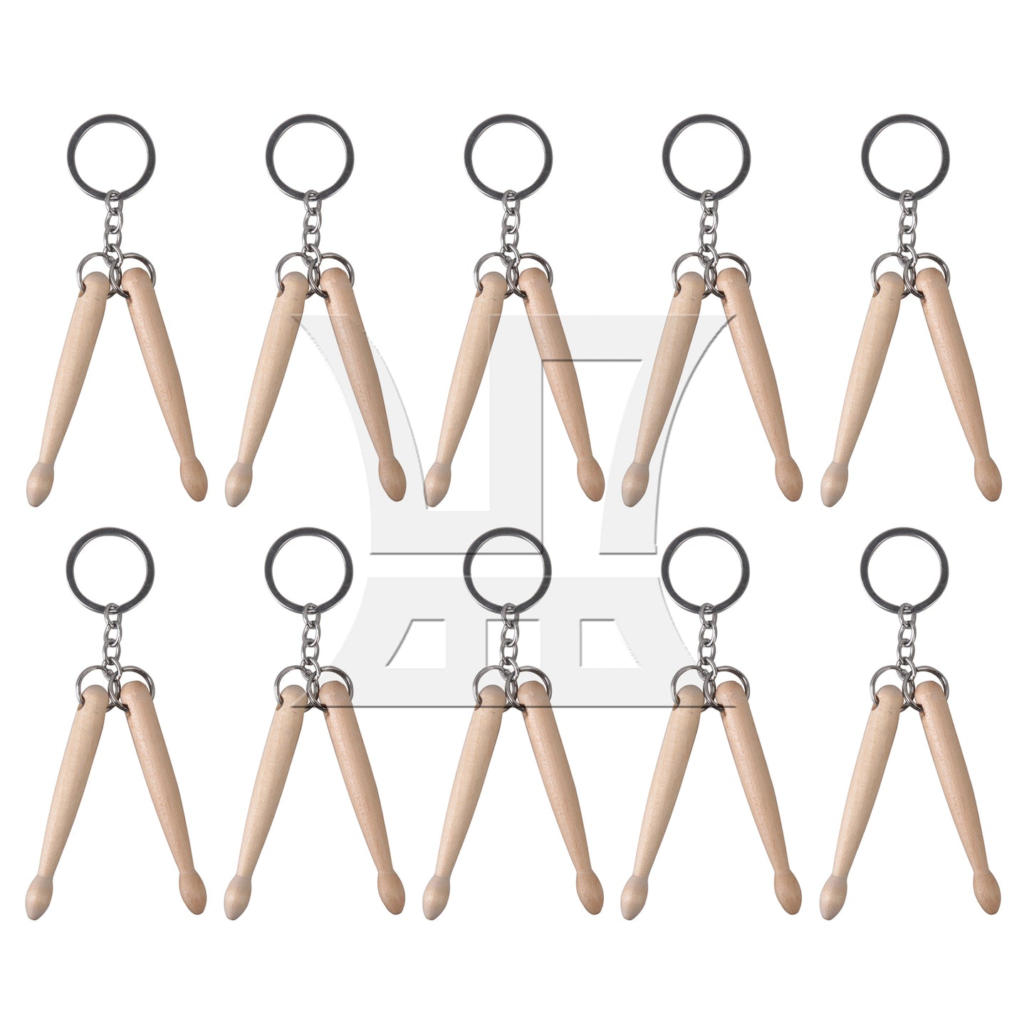 BQLZR 2 x Practice Set Wood Drum Stick Keychain w/ Rubber Mute Drumstick Silent End