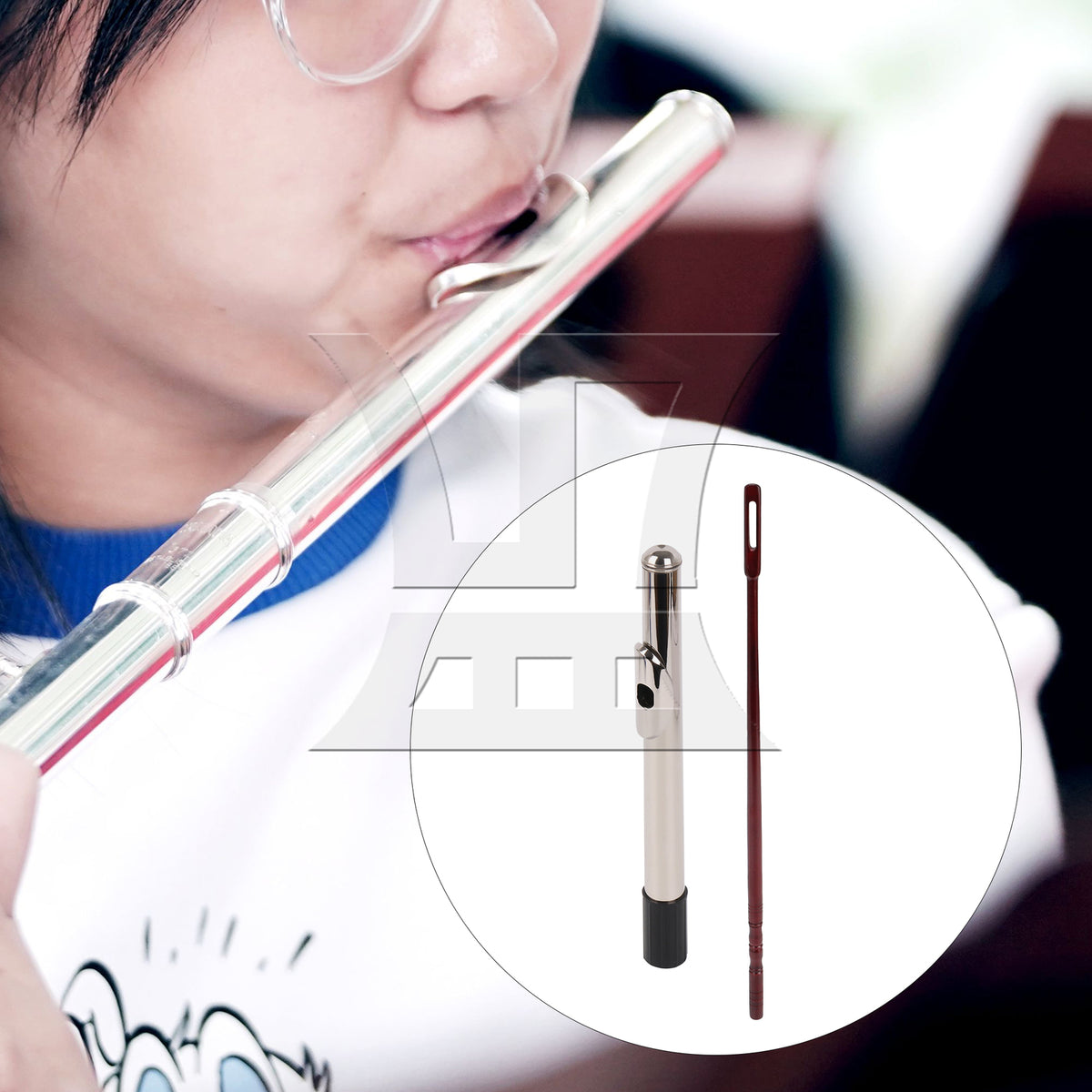 BQLZR Metal Silver Flute Mouthpiece with Red Wood Flute Stick Woodwind Accessories