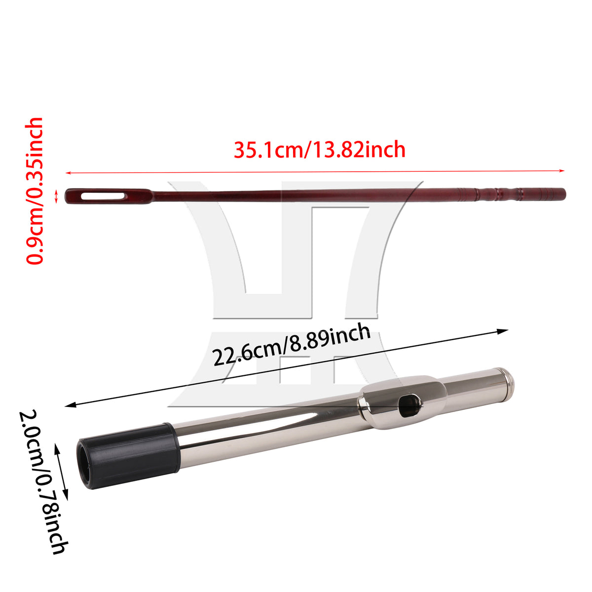 BQLZR Metal Silver Flute Mouthpiece with Red Wood Flute Stick Woodwind Accessories