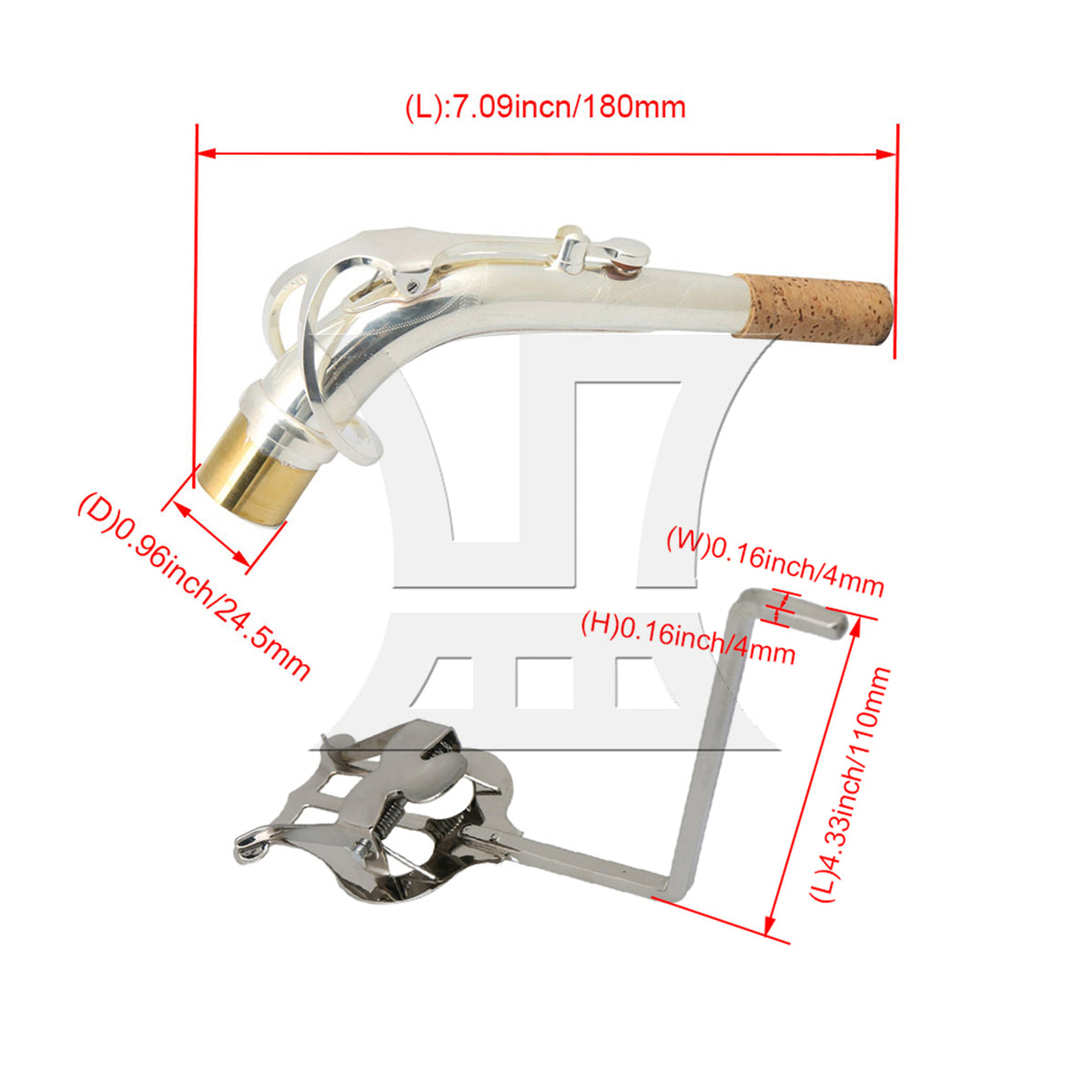 BQLZR 18cm Brass Bend Neck Tube for E Flat Alto Saxophone Gold & Sheet Music Clip