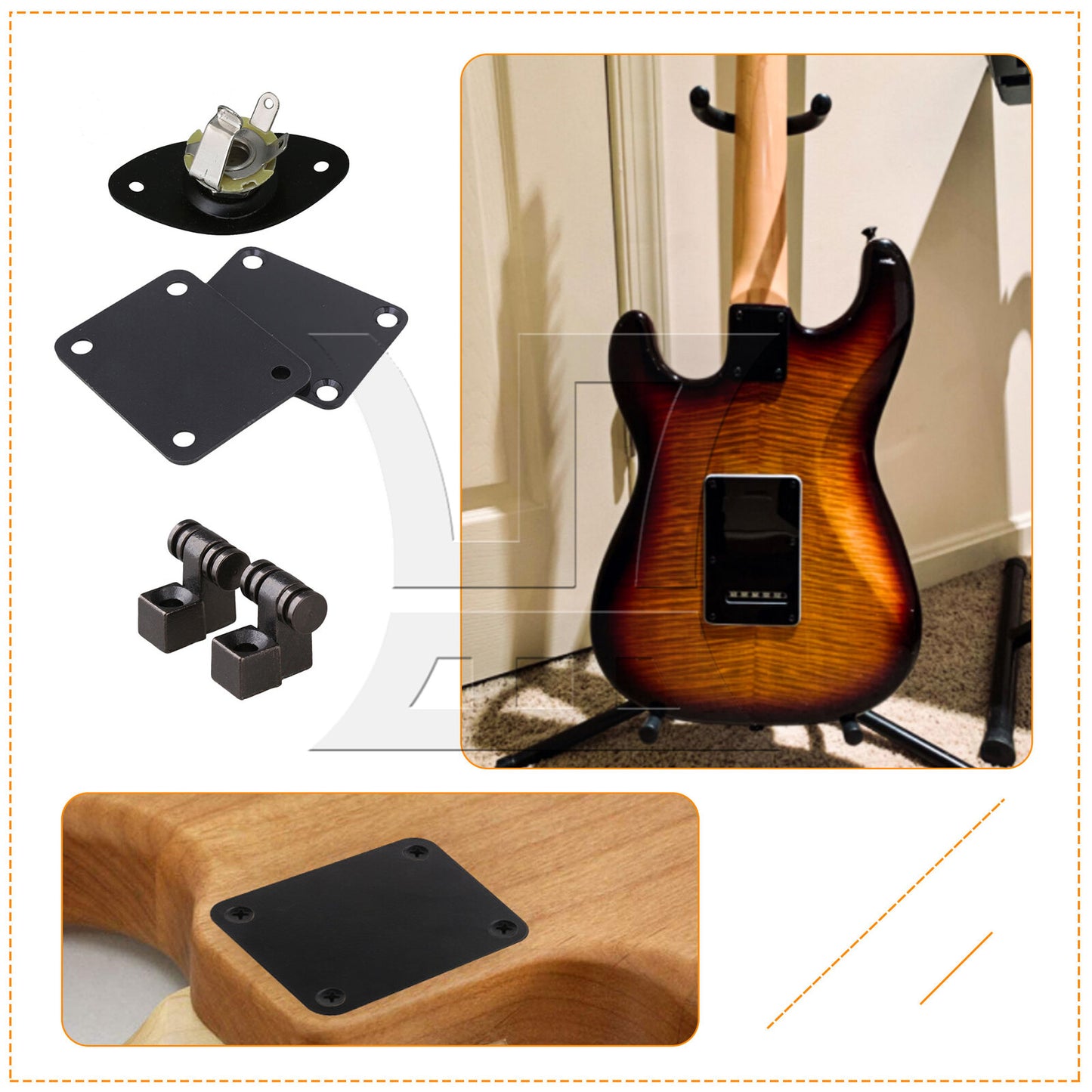 BQLZR Guitar Replacement Parts Kit with 1.65inch Jack Socket String Trees Neck Plate