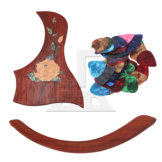 Mahogany Guitar Arm Rest with Pickguard 50x Celluloid Picks for 40 - 41 inch