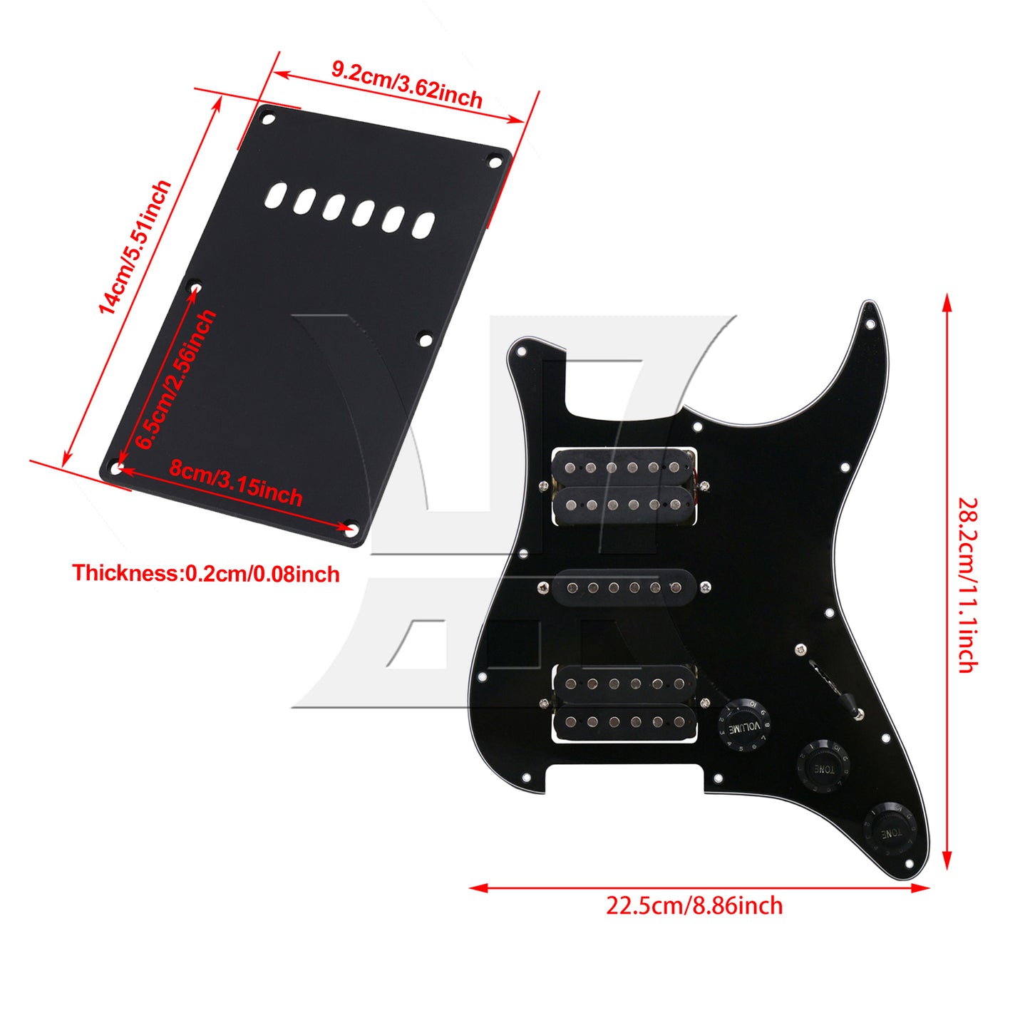 BQLZR HSH 3-Ply Loaded Prewired Pickguard Backplate Set w/ Screw for Electric Guitar