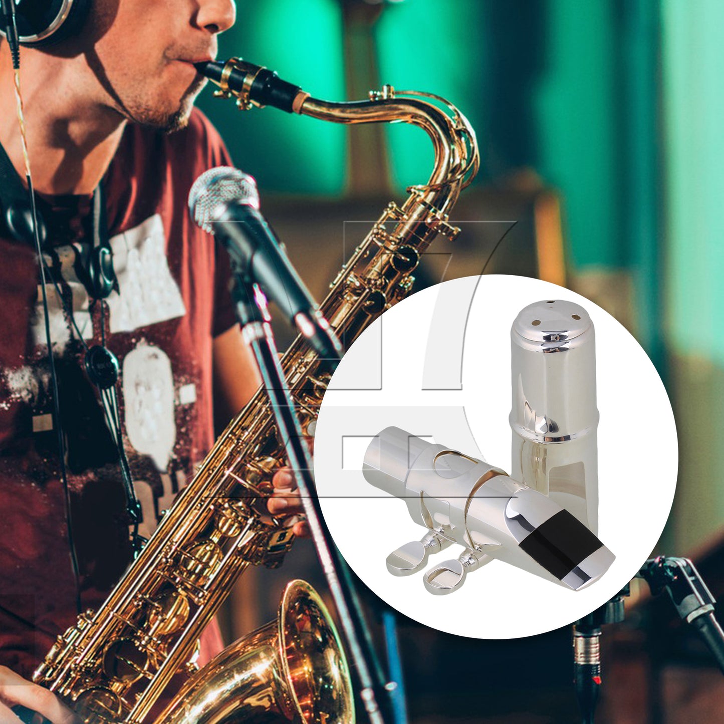 BQLZR 2Pieces Professional Sax Mouthpiece for 6# Alto E Flat Silver w/ Neck Strap