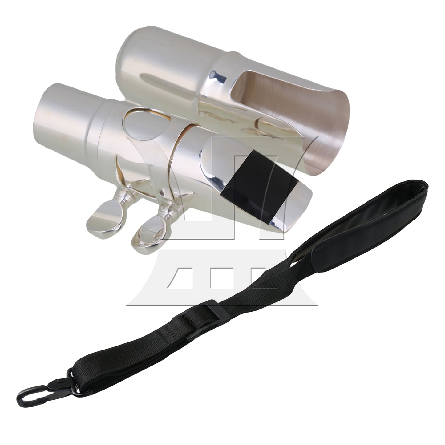 BQLZR 2Pieces Professional Sax Mouthpiece for 6# Alto E Flat Silver w/ Neck Strap