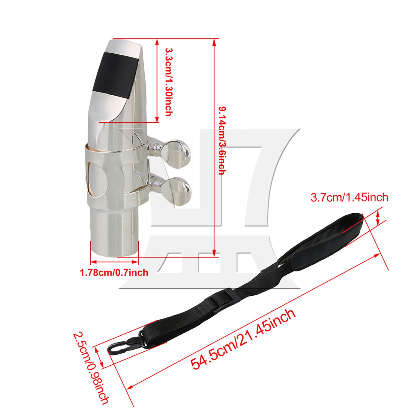 BQLZR 2Pieces Professional Sax Mouthpiece for 6# Alto E Flat Silver w/ Neck Strap