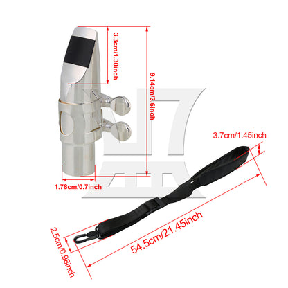 BQLZR 2Pieces Professional Sax Mouthpiece for 6# Alto E Flat Silver w/ Neck Strap