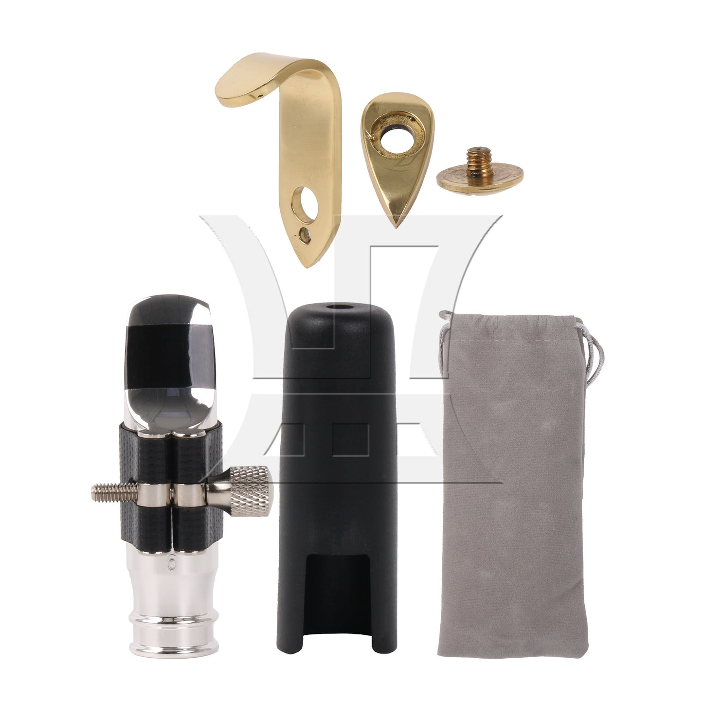 Silver Plated JAZZ 6# Mouthpiece Leather Ligature Set for Bb Soprano Saxophone