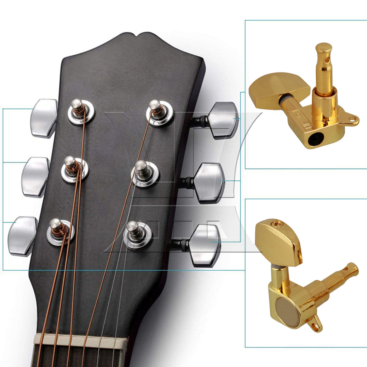 BQLZR 6 Pieces Gold Bass Tuners 3L 3R Machine Heads for Electric Guitars Part Kit