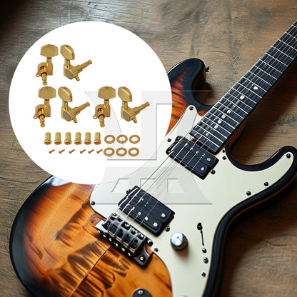 BQLZR 6 Pieces Gold Bass Tuners 3L 3R Machine Heads for Electric Guitars Part Kit