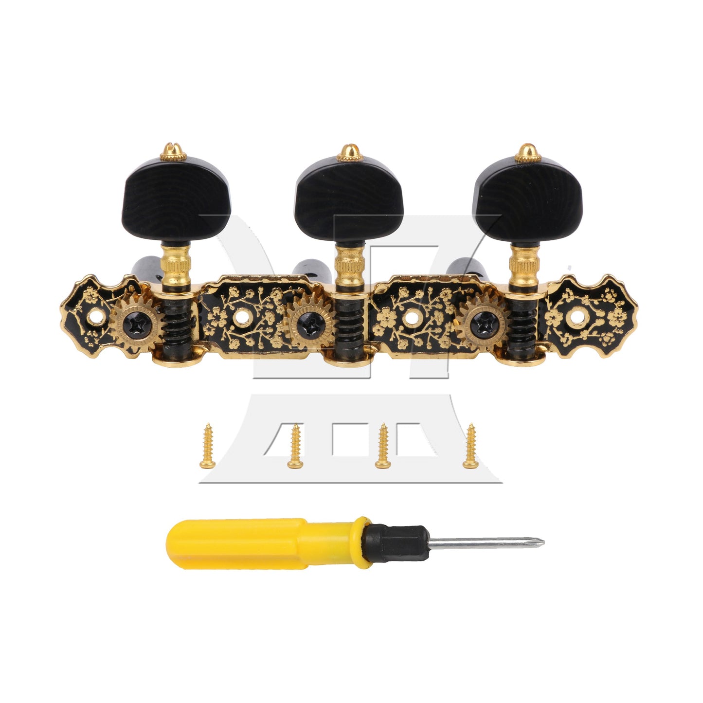 Classical Guitar String Tuning Peg Machine Heads w/ Gold Screws 3 Left Black