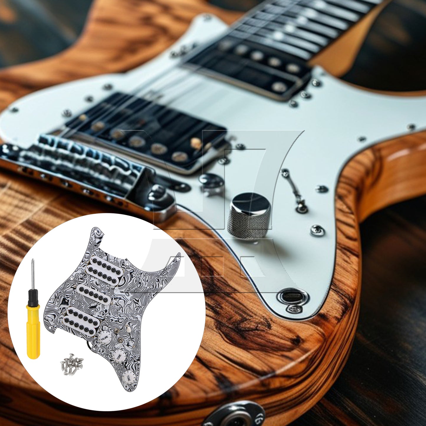 BQLZR Electric Guitar HSH Pickguard 3-ply Black White with Screwdriver & Screws Set