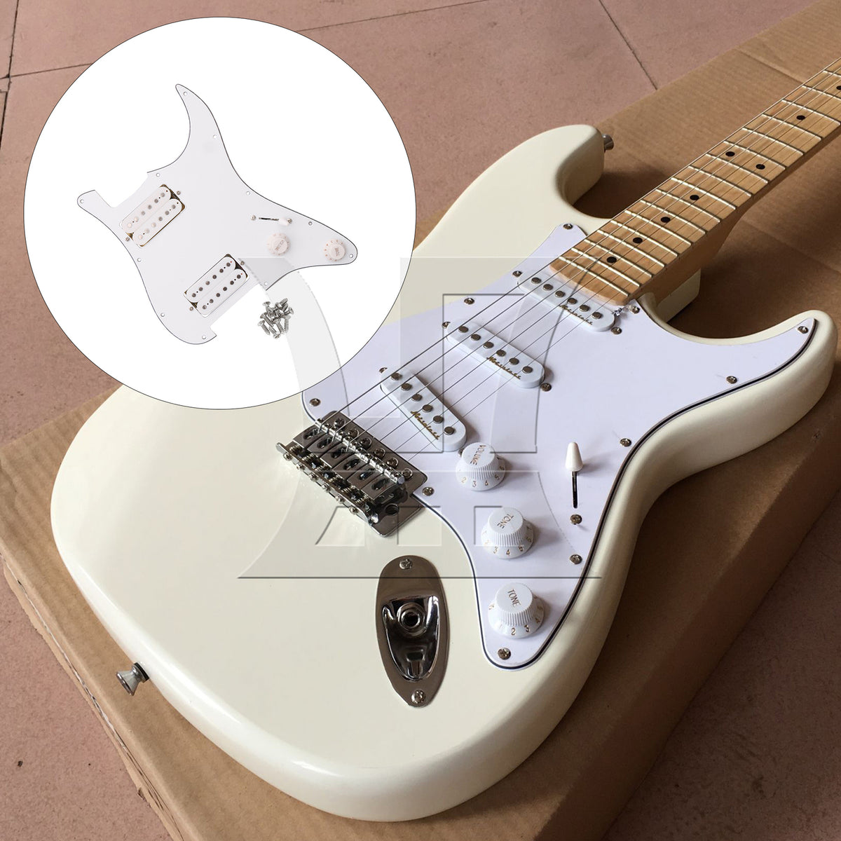 BQLZR Prewired Electric Guitars Pickguard Dual Pickup 3-ply 11.02 x 8.86 Inch White