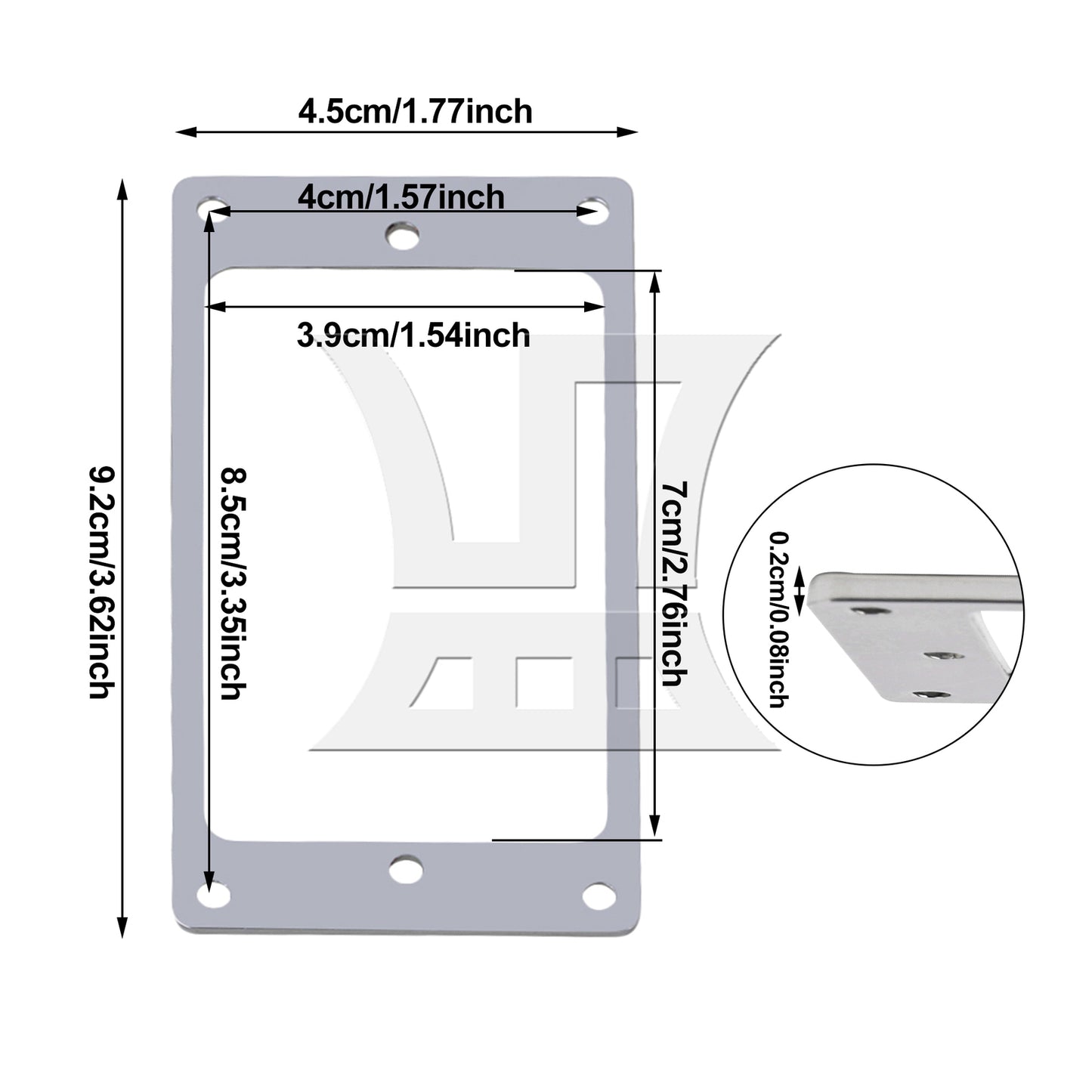 BQLZR Flat Guitar Pickup Mount Rings Frame Replacement Chrome 3.62" x 1.77"