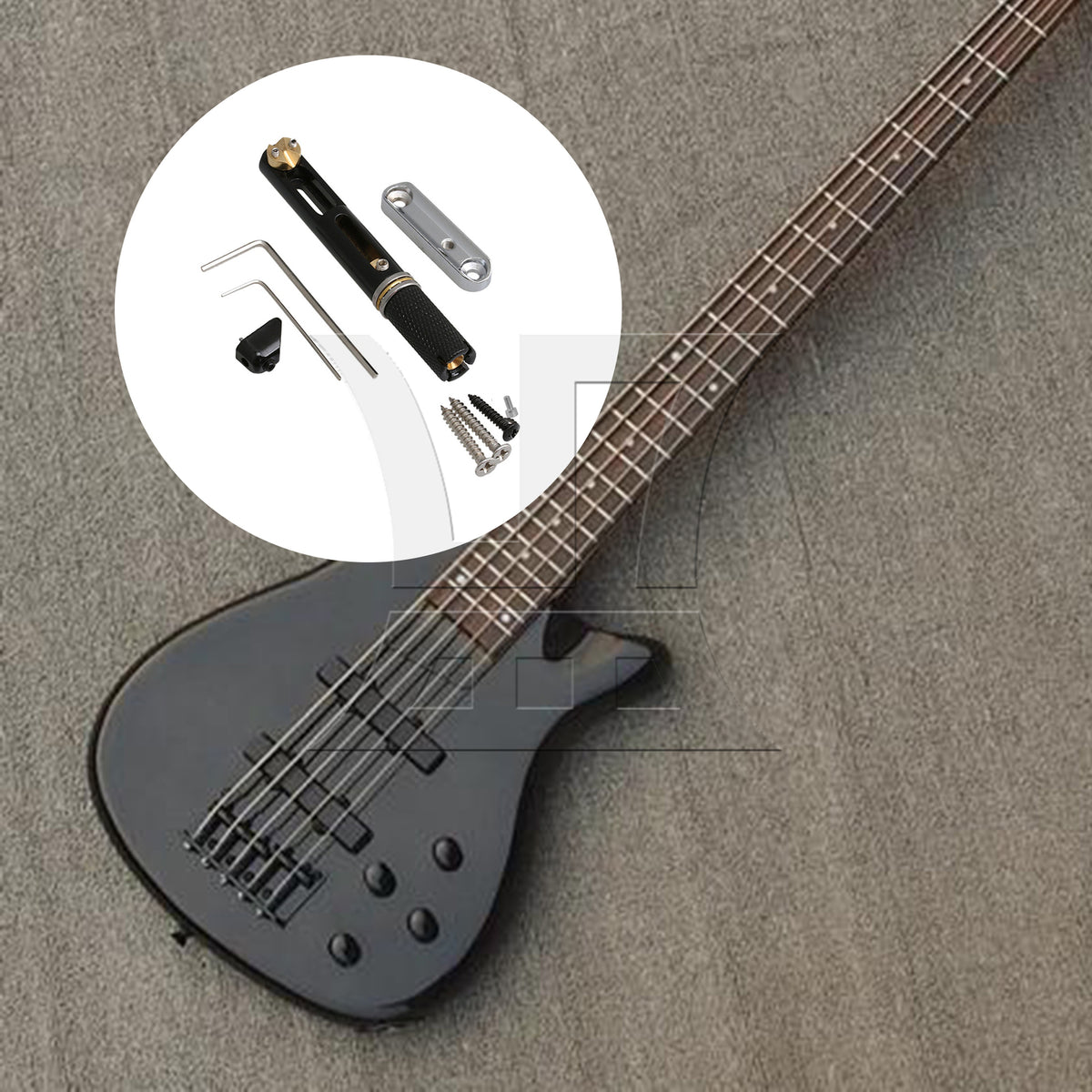 BQLZR 2 Sets Metal 5 String Headless Bass Bridge Single Round Rod Bridge for Replacing Damaged Bass Bridge