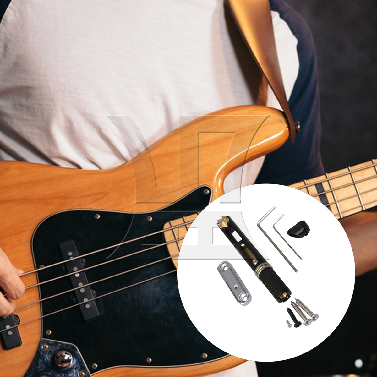 BQLZR 2 Sets Metal 5 String Headless Bass Bridge Single Round Rod Bridge for Replacing Damaged Bass Bridge