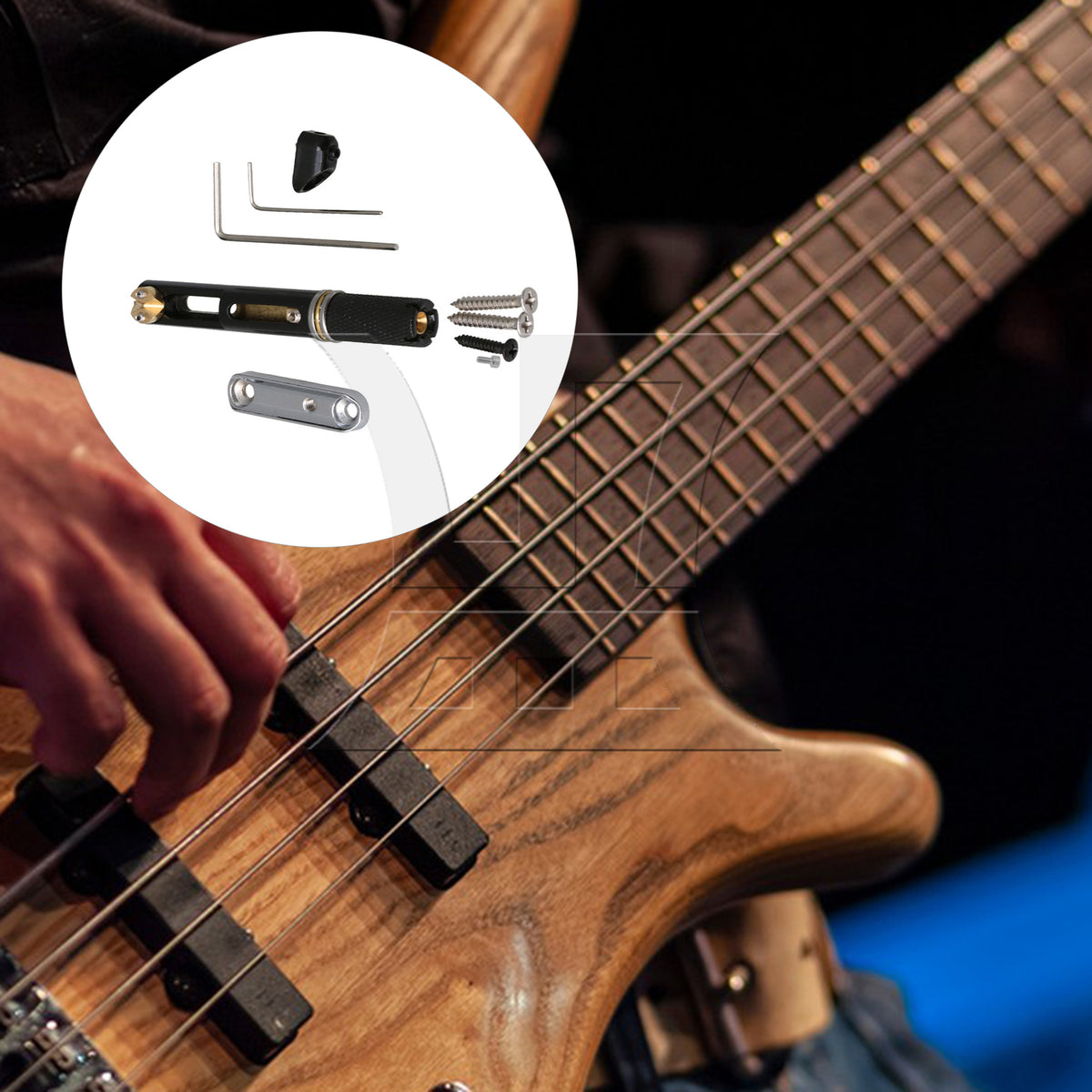 BQLZR 2 Sets Metal 5 String Headless Bass Bridge Single Round Rod Bridge for Replacing Damaged Bass Bridge