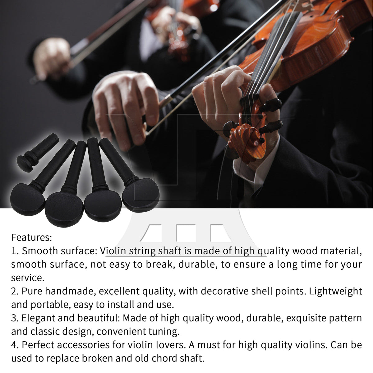 BQLZR 2 Sets Wood Violin Tuning Peg and End Pin 1/2 Black for Tail Nail Detachment and Replacement