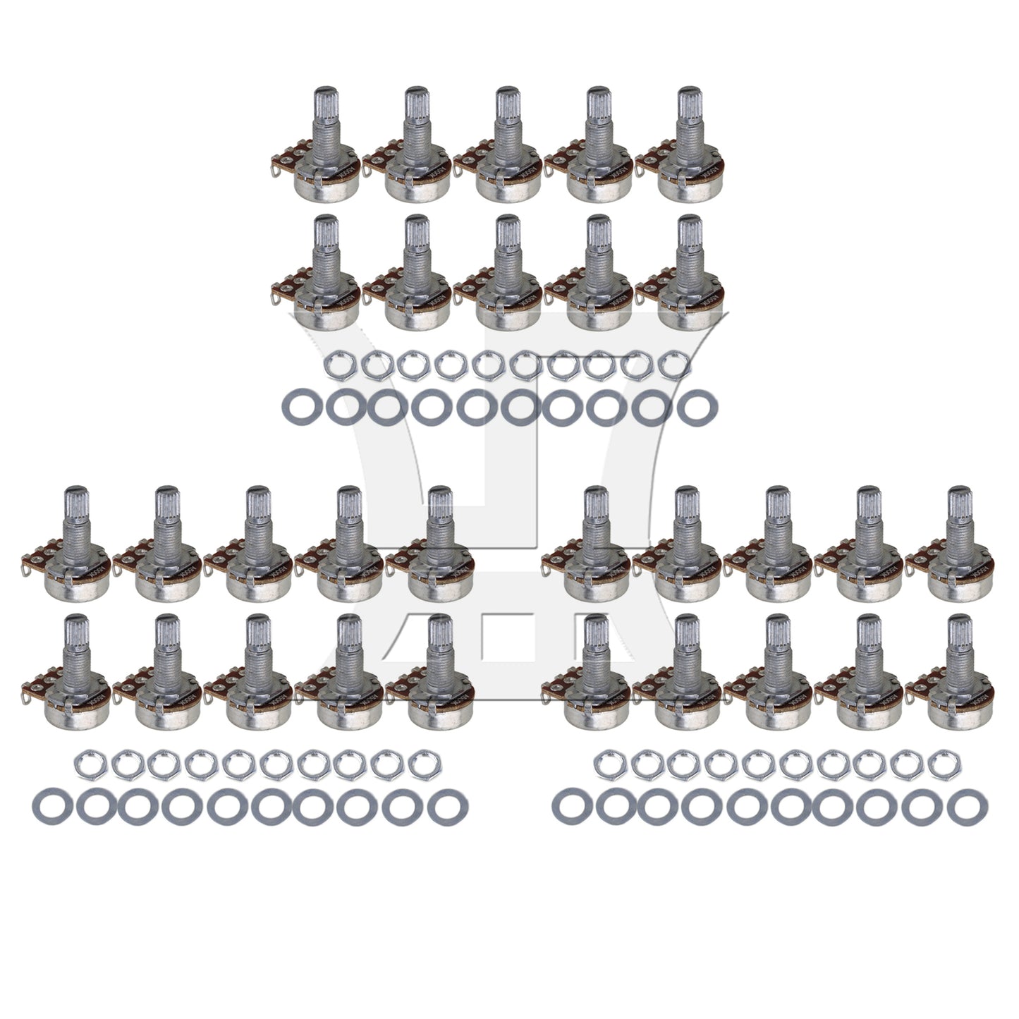 BQLZR 20pcs Metal Guitar Potentiometer Pot Long Shaft 1.8cm Tone Button A500K Chrome for Handmade Diy Electric Guitar