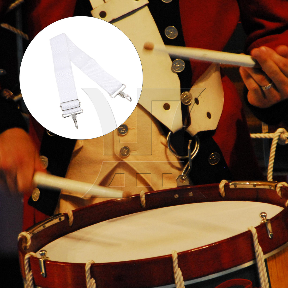 BQLZR 3pcs Nylon Adjustable Marching Snare Drum Strap White for Indoor Theater Performances