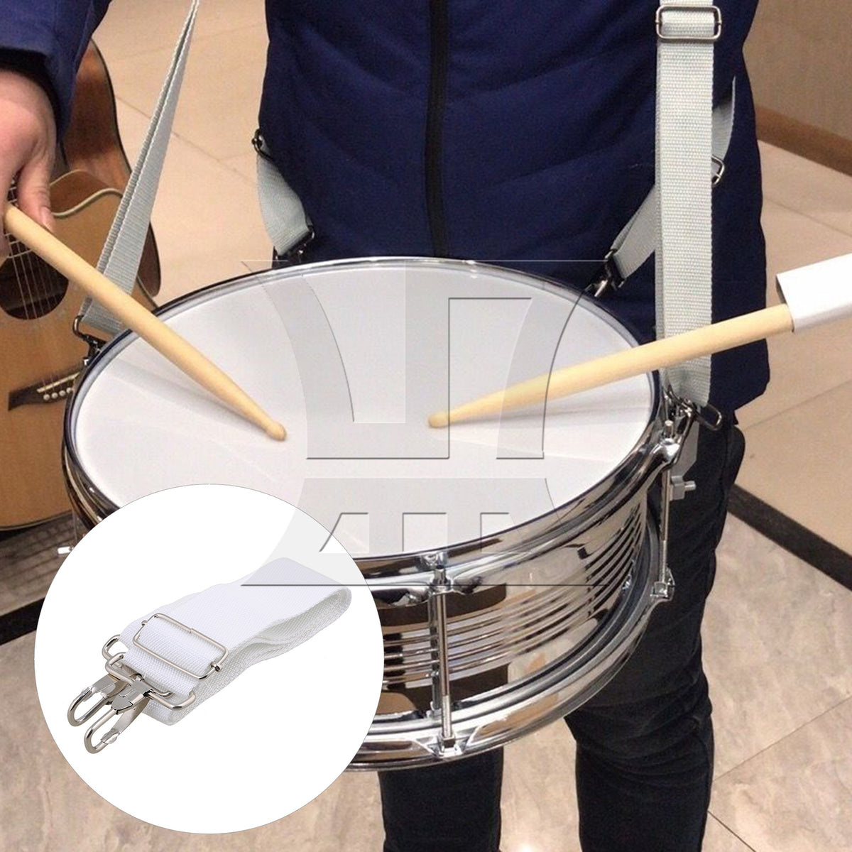 BQLZR 3pcs Nylon Adjustable Marching Snare Drum Strap White for Indoor Theater Performances