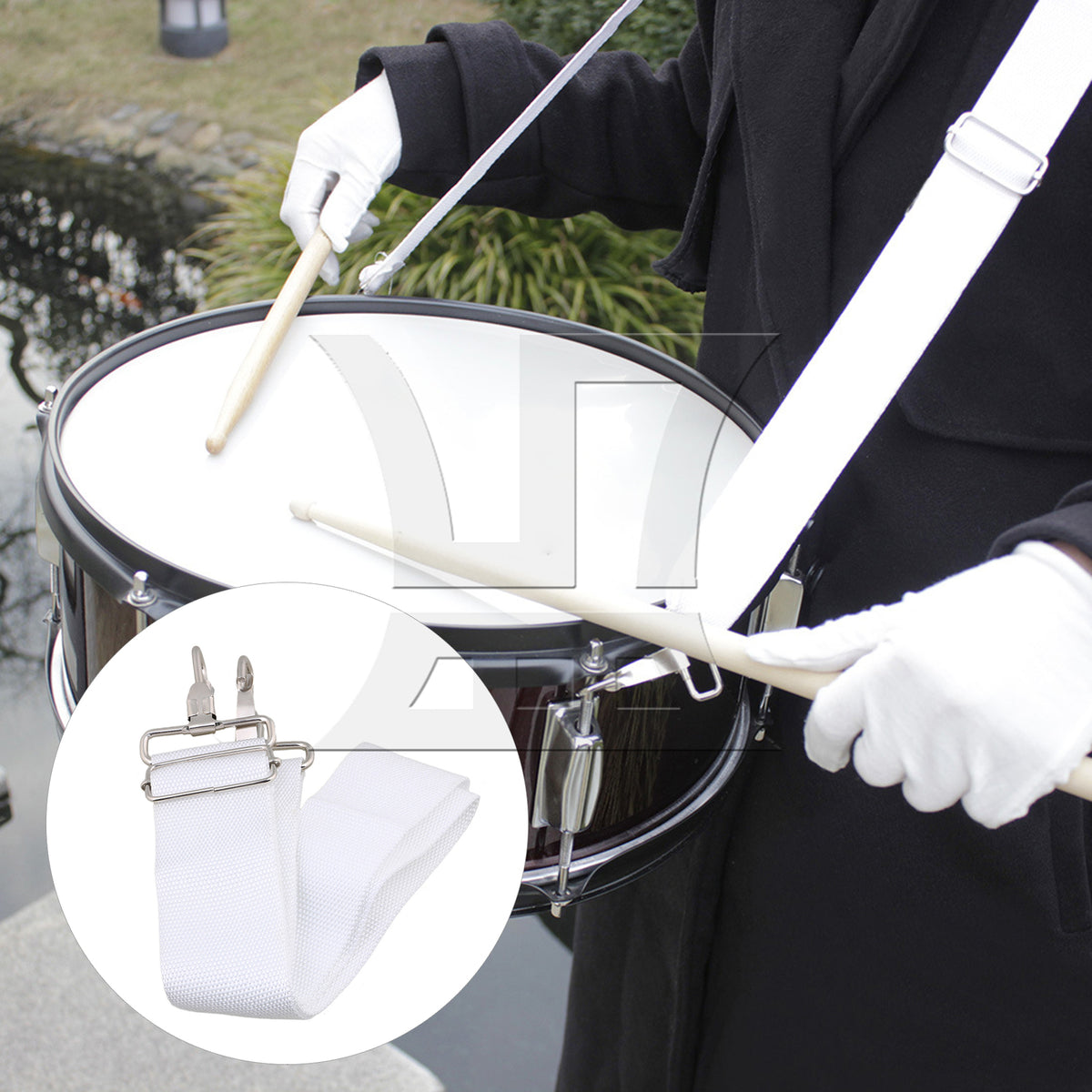 BQLZR 3pcs Nylon Adjustable Marching Snare Drum Strap White for Indoor Theater Performances