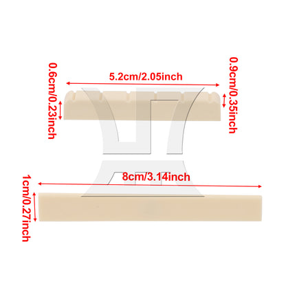 BQLZR ABS Classical Guitar Upper and Lower Nut and Saddle 5.2x0.6x0.9cm 8x0.3x1cm Beige for Guitar Feel Optimization