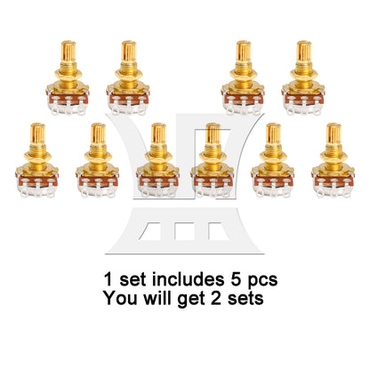 BQLZR 5PCS Guitar Potentiometers A500k With 18mm Gold Plated Shaft