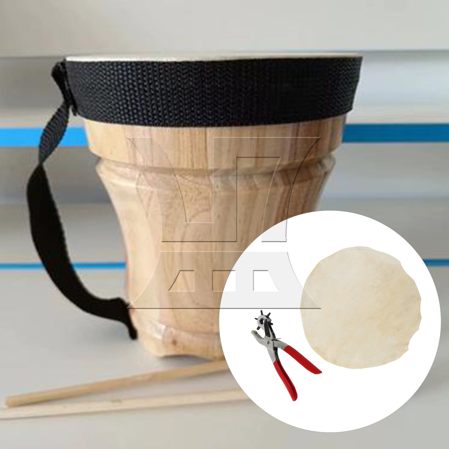 BQLZR 1 Set Of 2 Pieces African Drum Heads 17.72 Inches Beige, Very Thick, With Rotating Punch Pliers 0.2-0.45cm