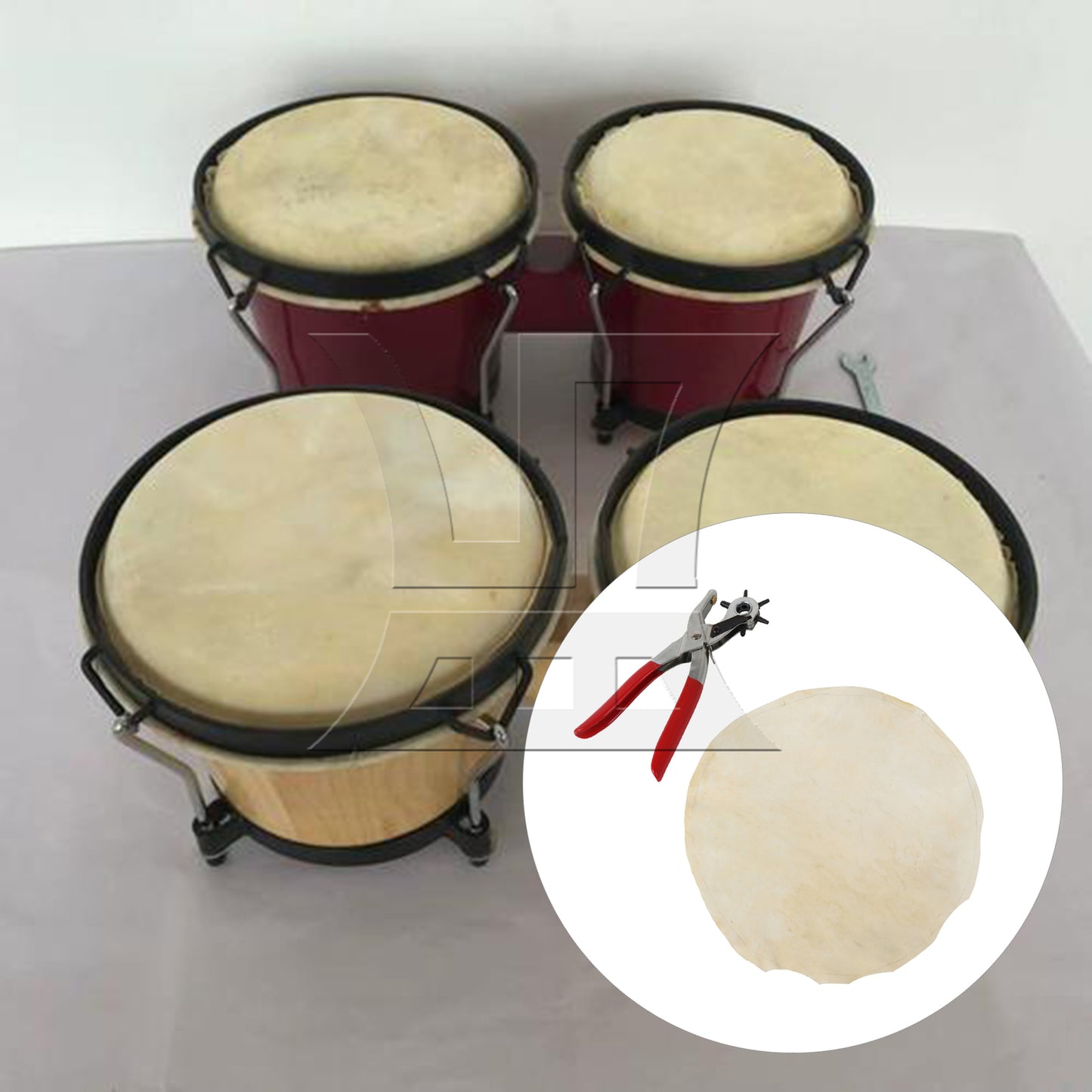 BQLZR 1 Set Of 2 Pieces African Drum Heads 17.72 Inches Beige, Very Thick, With Rotating Punch Pliers 0.2-0.45cm