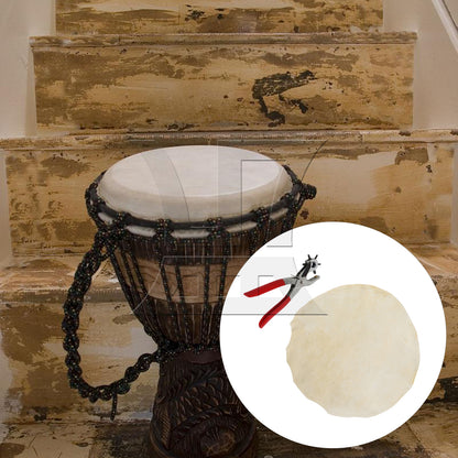 BQLZR 1 Set Of 2 Pieces African Drum Heads 17.72 Inches Beige, Very Thick, With Rotating Punch Pliers 0.2-0.45cm