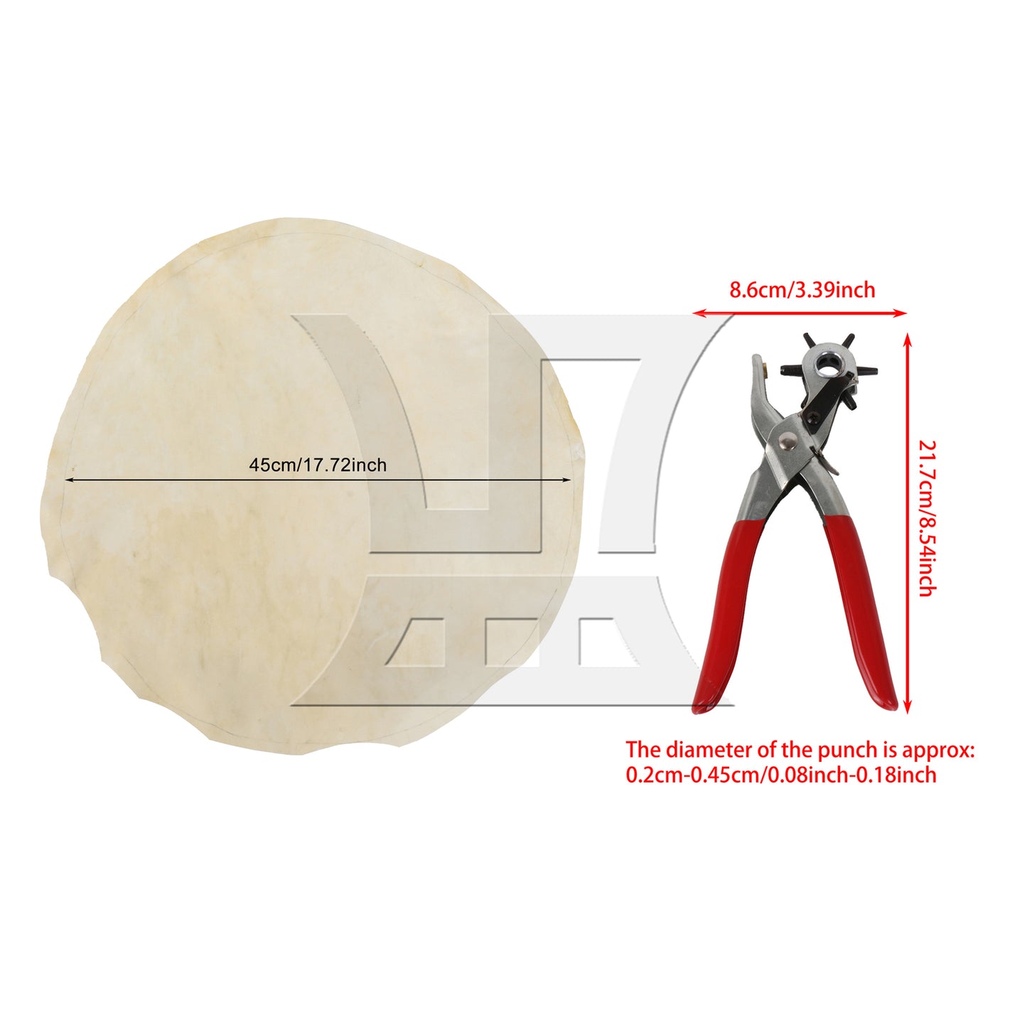 BQLZR 1 Set Of 2 Pieces African Drum Heads 17.72 Inches Beige, Very Thick, With Rotating Punch Pliers 0.2-0.45cm