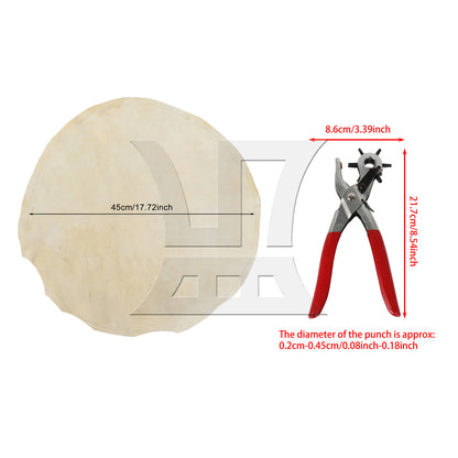 BQLZR 1 Set Of 2 Pieces African Drum Heads 17.72 Inches Beige, Very Thick, With Rotating Punch Pliers 0.2-0.45cm