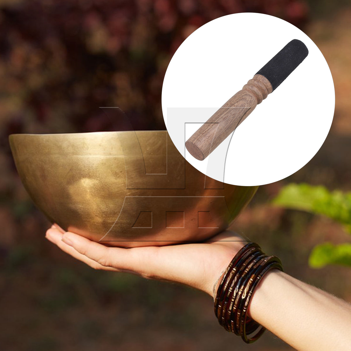 BQLZR 4PCS Tibetan Wooden Singing Bowl Mallet Striker Leather Grip 18x2.6cm