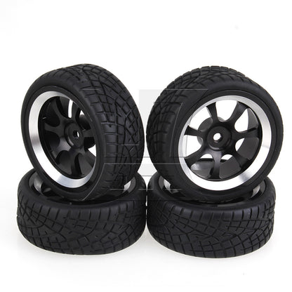 BQLZR 4 x RC 1:10 On-Road Car Plastic Drift Tire Sets & Black Alloy 7-Spoke Wheel Rim