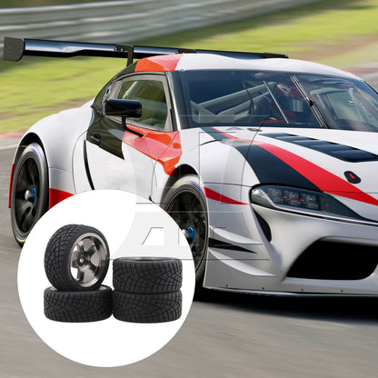 BQLZR 4 x RC1:10 On-Road Car Grey Alloy 5-Spoke Wheel Rim Fish Pattern Rubber Tyre Set