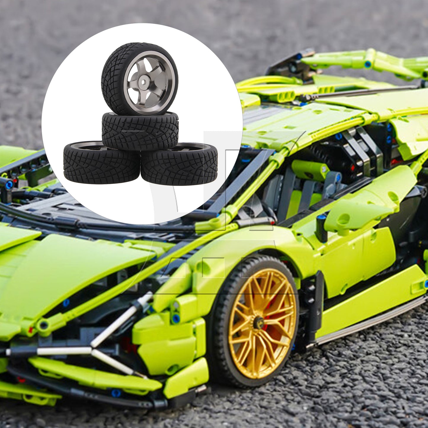 BQLZR 4 x RC1:10 On-Road Car Grey Alloy 5-Spoke Wheel Rim Fish Pattern Rubber Tyre Set