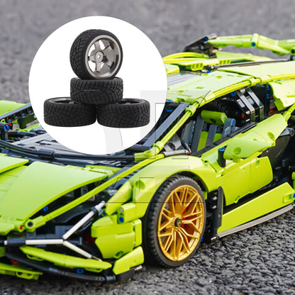 BQLZR 4 x RC1:10 On-Road Car Grey Alloy 5-Spoke Wheel Rim Fish Pattern Rubber Tyre Set