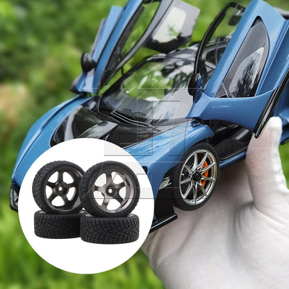 BQLZR 4 x RC1:10 On-Road Car Grey Alloy 5-Spoke Wheel Rim Fish Pattern Rubber Tyre Set