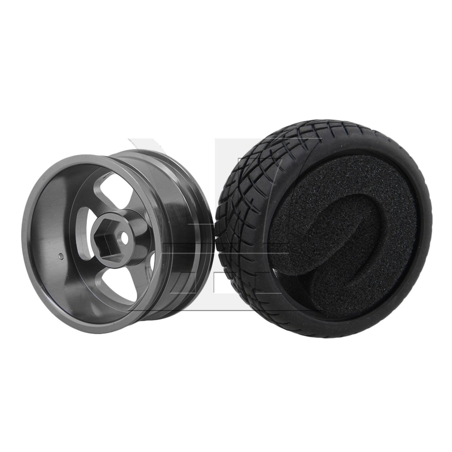 BQLZR 4 x RC1:10 On-Road Car Grey Alloy 5-Spoke Wheel Rim Fish Pattern Rubber Tyre Set