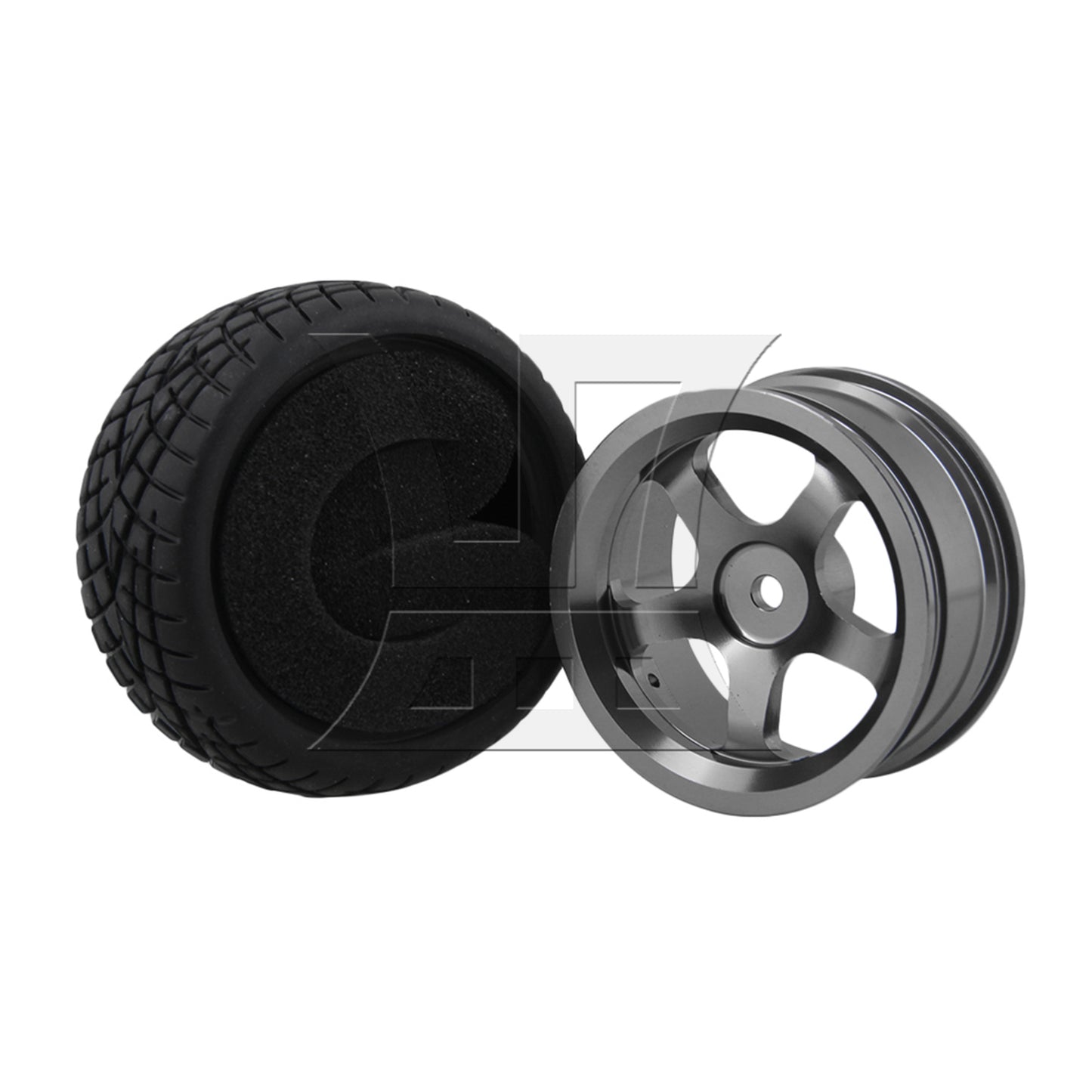 BQLZR 4 x RC1:10 On-Road Car Grey Alloy 5-Spoke Wheel Rim Fish Pattern Rubber Tyre Set