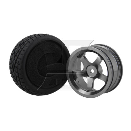 BQLZR 4 x RC1:10 On-Road Car Grey Alloy 5-Spoke Wheel Rim Fish Pattern Rubber Tyre Set