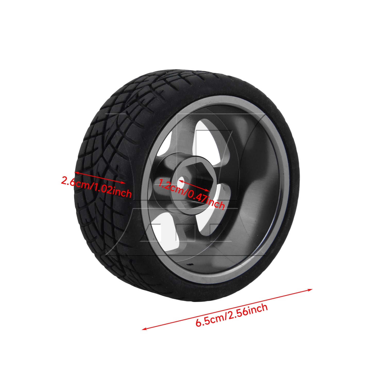 BQLZR 4 x RC1:10 On-Road Car Grey Alloy 5-Spoke Wheel Rim Fish Pattern Rubber Tyre Set