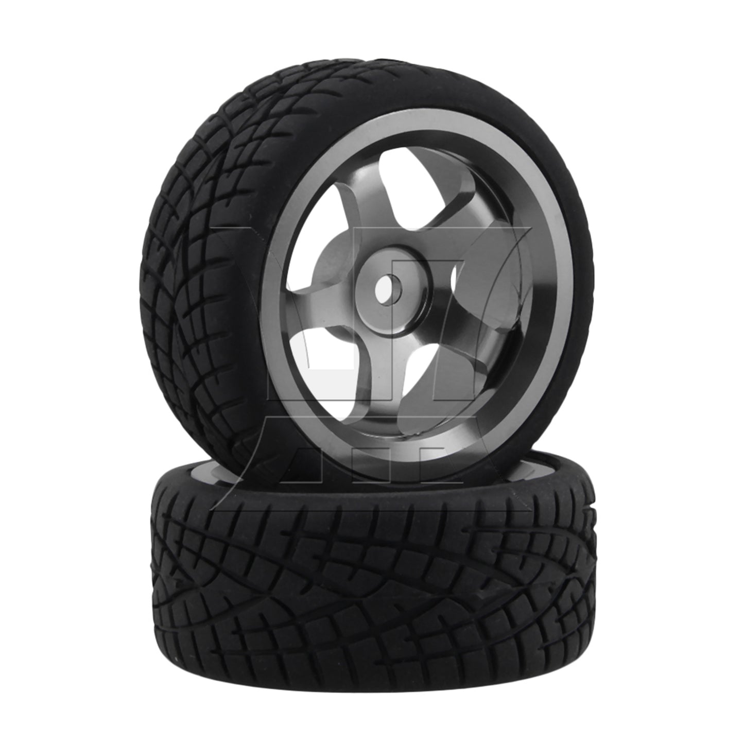 BQLZR 4 x RC1:10 On-Road Car Grey Alloy 5-Spoke Wheel Rim Fish Pattern Rubber Tyre Set
