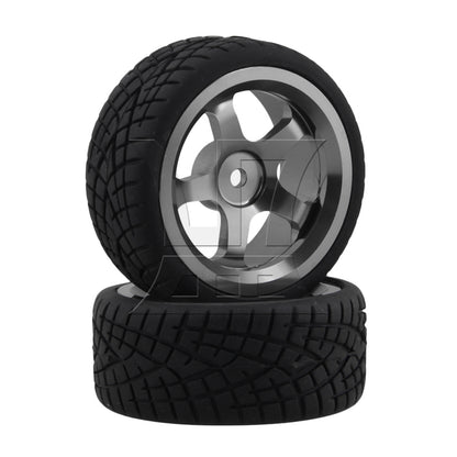 BQLZR 4 x RC1:10 On-Road Car Grey Alloy 5-Spoke Wheel Rim Fish Pattern Rubber Tyre Set
