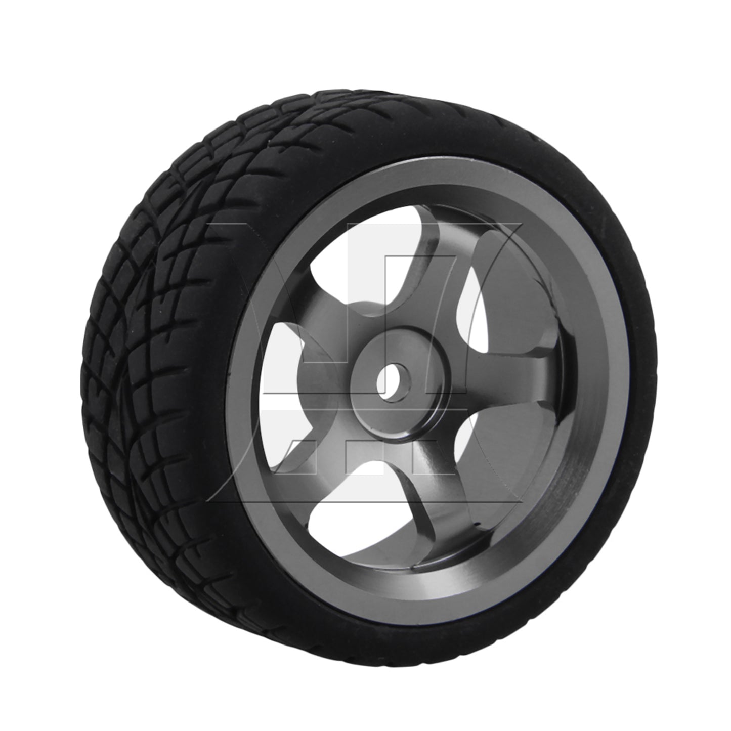BQLZR 4 x RC1:10 On-Road Car Grey Alloy 5-Spoke Wheel Rim Fish Pattern Rubber Tyre Set