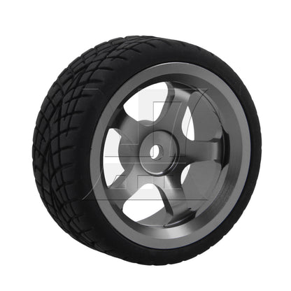 BQLZR 4 x RC1:10 On-Road Car Grey Alloy 5-Spoke Wheel Rim Fish Pattern Rubber Tyre Set